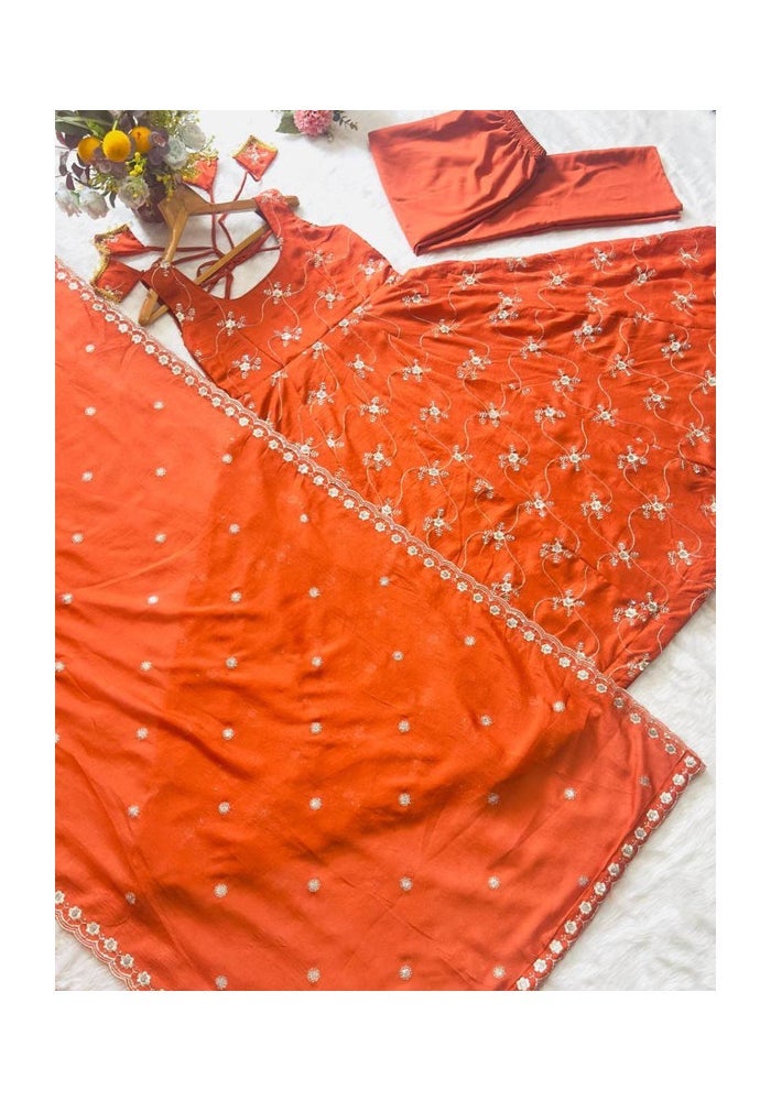 Malishka Export Kesriya Orange Anarkali Kurta Pant Set for Women - Image 4